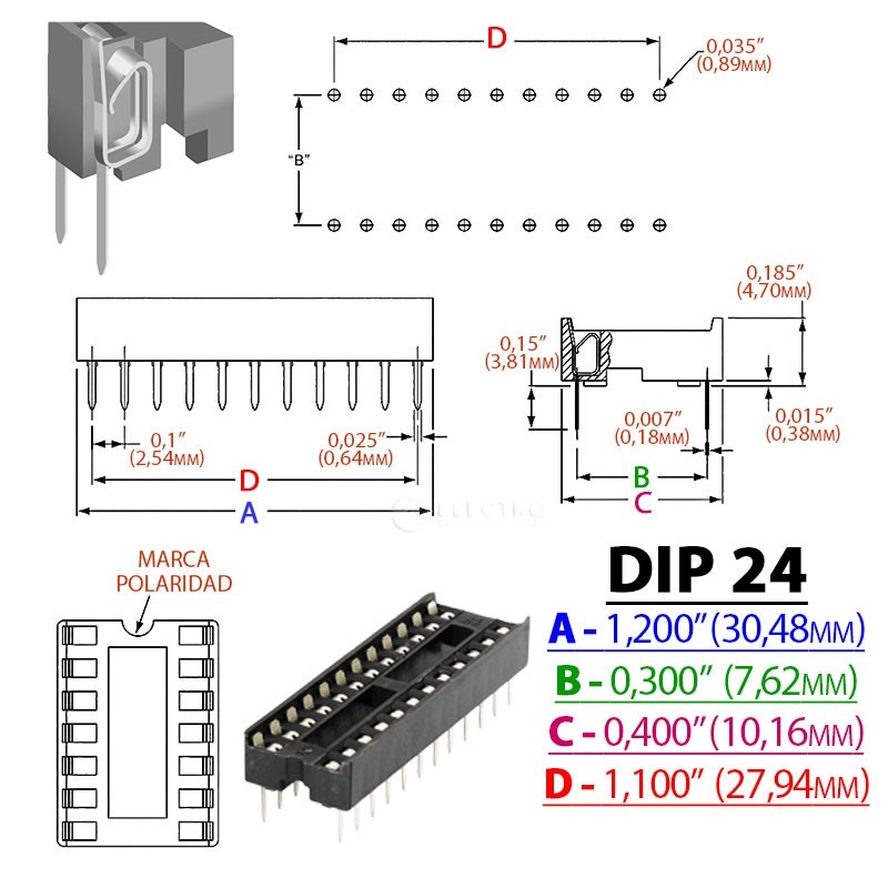 Support Intégré (zocalo) DIP 28 Broches - Lot De 5 Pièces - Pas De 15,24 Mm (0,6") - Référence REF0020