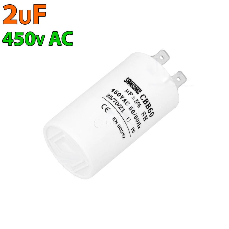 Condensador Para Motor De Arranque - 2uF, 450V, 50/60 Hz, Con 4 Terminales