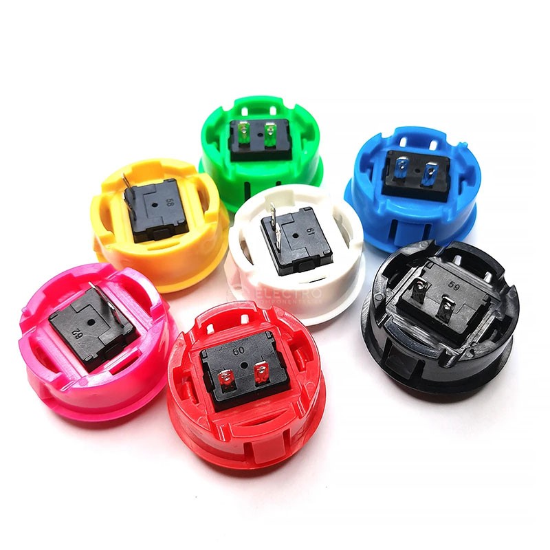 Lot De 6 Boutons D'arcade De Rechange 30 Mm - Compatibles Sanwa OBSN-30, OBSF-30, OBSC-30 - Noir, Bleu, Rouge